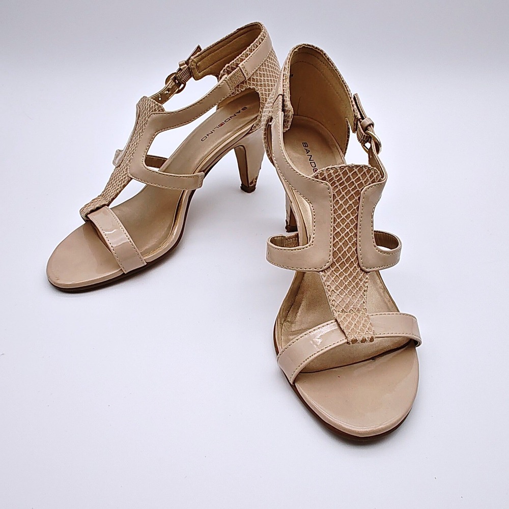 Bandolino BDDACIA2 Nude Beige Strappy T-Strap Heeled Sandals Womens Size 7M